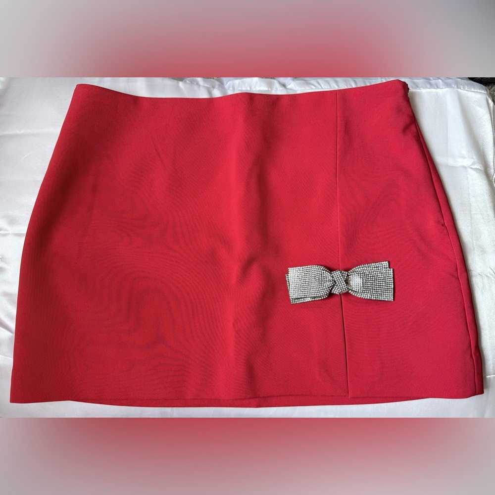 Sincerely Jules Red Pencil Skirt with Bow Detail